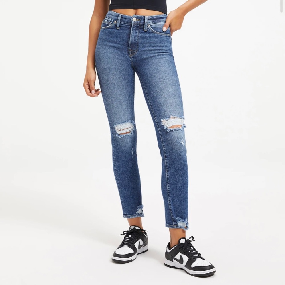 Good American Good Straight Ripped Jeans Indigo128